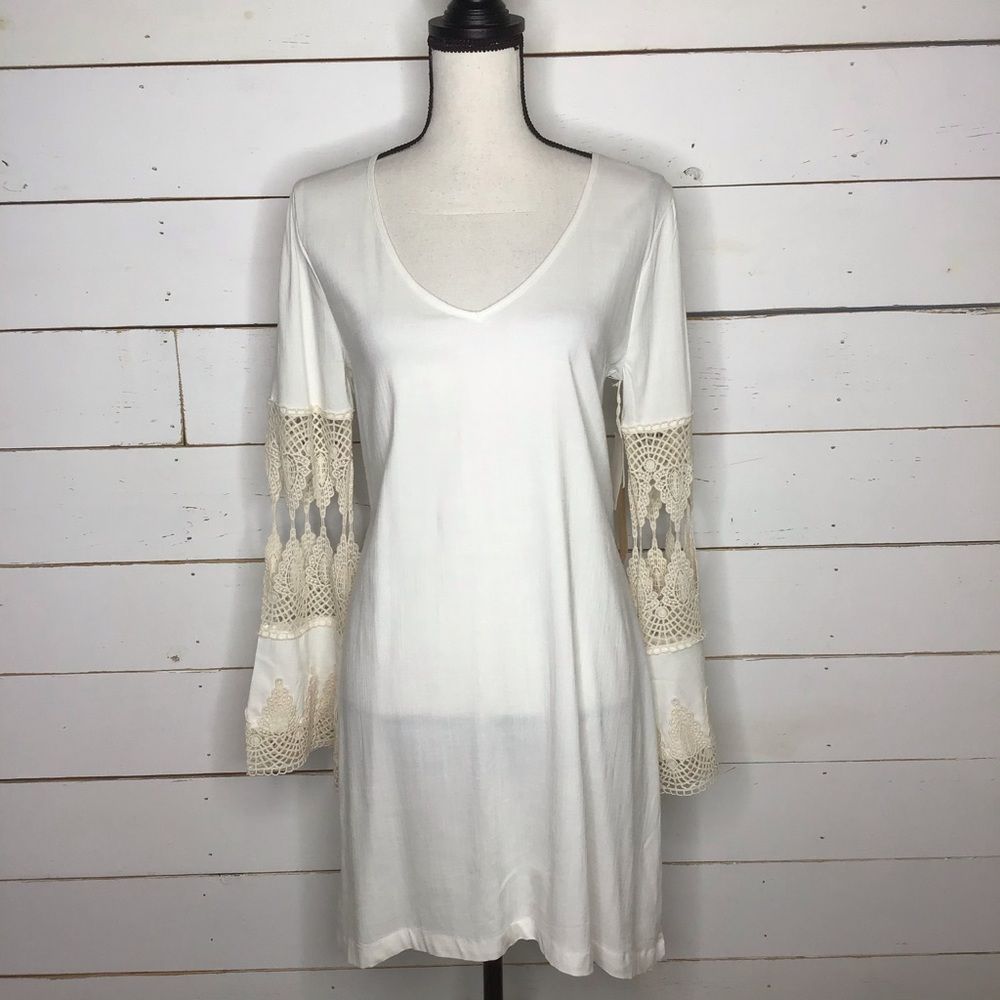 New Green Dragon Lacey Laguna Tunic Crochet Trim
